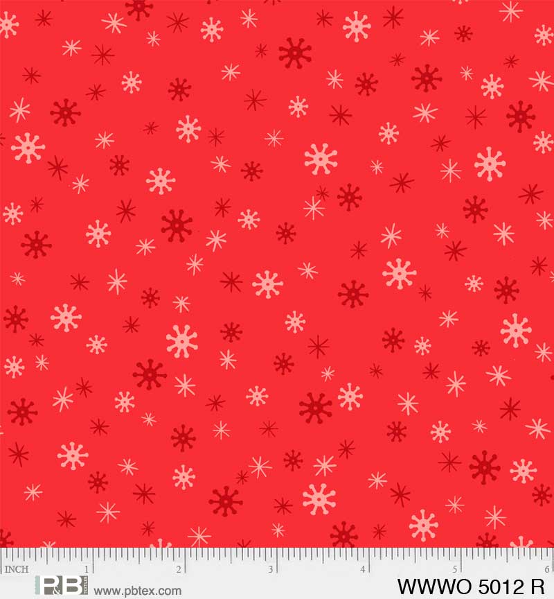 P&B Textiles - Wheeling Winter Wonderland - Snow Red - 1/2 YARD CUT