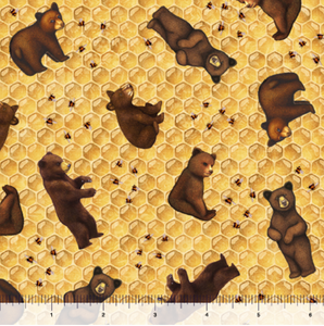 QT Fabrics - Sweet as Honey - Bear and Honeycomb Toss - 1/2 YARD CUT