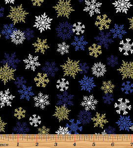 Benartex/Kanvas - Holiday Sparkle - Sparkling Snowflakes Black - 1/2 YARD CUT