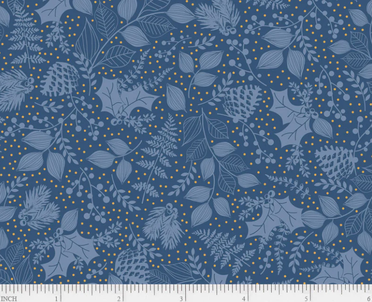 P&B Textiles - Christmas Shimmer - Leafy Blender Blue - 1/2 YARD CUT ...