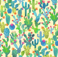 Load image into Gallery viewer, blue green yellow pink red orange cactus garden cacti succulents desert la vida loca Michael miller fabrics 
