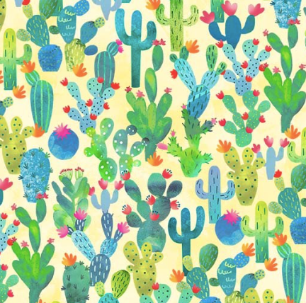 blue green yellow pink red orange cactus garden cacti succulents desert la vida loca Michael miller fabrics 