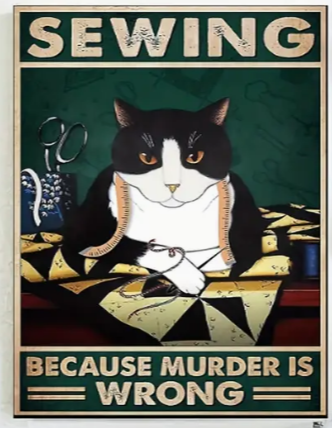 Cat Sewing Metal Sign
