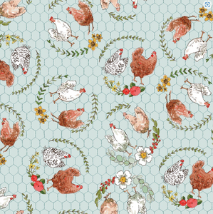 3 Wishes - Cottontail Farm - Chickens on a Wire - 1/2 YARD CUT