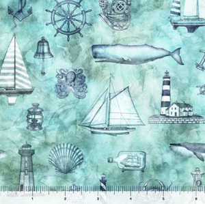 QT Fabrics - Siren's Call - Coastal Collage Teal - 1/2 YARD CUT