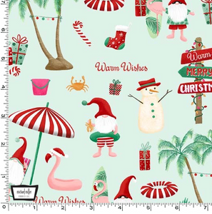 Michael Miller - Holiday Gnomes - Deck the Palms Seafoam - 1/2 YARD CUT