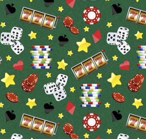 David's Textiles - Casino Fun! - Casino Stars Green - 1/2 YARD CUT