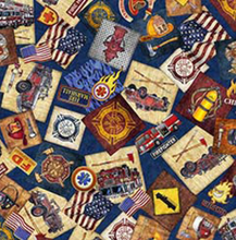 Load image into Gallery viewer, QT Fabrics - American Heroes Firefighter - Overlapping Patches - 1/2 YARD CUT
