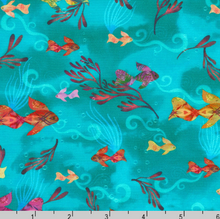 Load image into Gallery viewer, Robert Kaufman - Oceanica - Fish Teal - 1/2 YARD CUT
