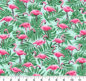 Fabric Traditions - Flamingos in Palm Leaves - 1/2 YARD CUT