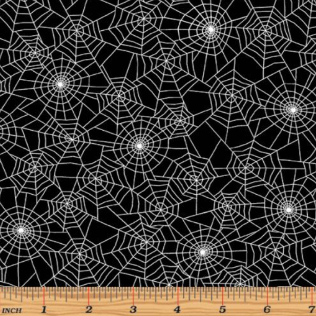 Kanvas - Faboolous Fun - Glowing Webs Black - 1/2 YARD CUT