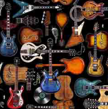 Load image into Gallery viewer, QT Fabrics - Rock n Roll Fantasy - Guitars - 1/2 YARD CUT
