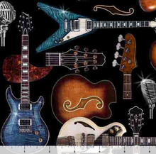 Load image into Gallery viewer, QT Fabrics - Rock n Roll Fantasy - Guitars - 1/2 YARD CUT
