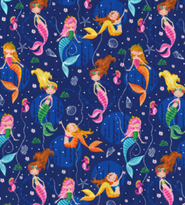 Fabric Traditions - Mermaids on Blue - 1/2 YARD CUT