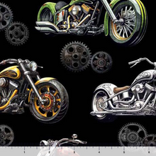 Load image into Gallery viewer, QT Fabrics - Heavy Metal - Motorcycles - 1/2 YARD CUT
