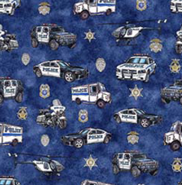 QT Fabrics - American Heroes Police - Police Cars - 1/2 YARD CUT