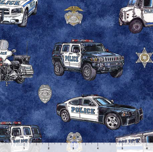 QT Fabrics - American Heroes Police - Police Cars - 1/2 YARD CUT