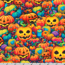Load image into Gallery viewer, Robert Kaufman - Bright Frights - Jack-O-Lanterns Pumpkin - 1/2 YARD CUT
