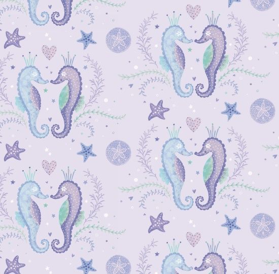 Studio E - Mermaid Dreams - Sea Horses Purple - 1/2 YARD CUT