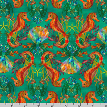 Load image into Gallery viewer, Robert Kaufman - Oceanica - Seahorse Teal - 1/2 YARD CUT
