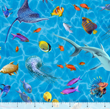 Load image into Gallery viewer, QT Fabrics - Treasures at Sea - Spaced Sealife Lt Blue - 1/2 YARD CUT
