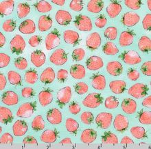 Load image into Gallery viewer, Robert Kaufman - Strawberry Season - Strawberries Seafoam - 1/2 YARD CUT
