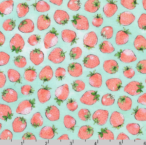 Robert Kaufman - Strawberry Season - Strawberries Seafoam - 1/2 YARD CUT