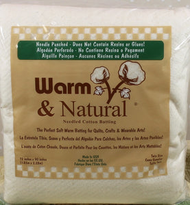 Warm & Natural - 100% cotton Batting - Twin Size 72" x 90"