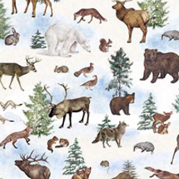 QT Fabrics - Winterhaven - Woodland Animal Toss - 1/2 YARD CUT