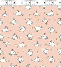 Load image into Gallery viewer, Clothworks - Cluck Cluck Bloom - Chickens Light Coral - 1/2 YARD CUT
