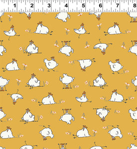 Clothworks - Cluck Cluck Bloom - Chickens Gold - 1/2 YARD CUT