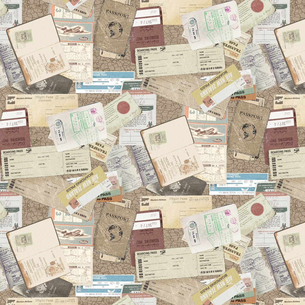 Clothworks - Explore - Collage Taupe - 1/2 YARD CUT