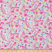 Load image into Gallery viewer, breast cancer awareness floral pink ribbon fabric
