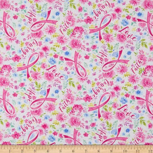 breast cancer awareness floral pink ribbon fabric