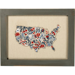 USA Floral Map Stitchery Wall Decor