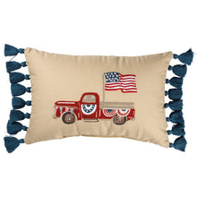 Load image into Gallery viewer, Parade Truck with American Flag Pillow
