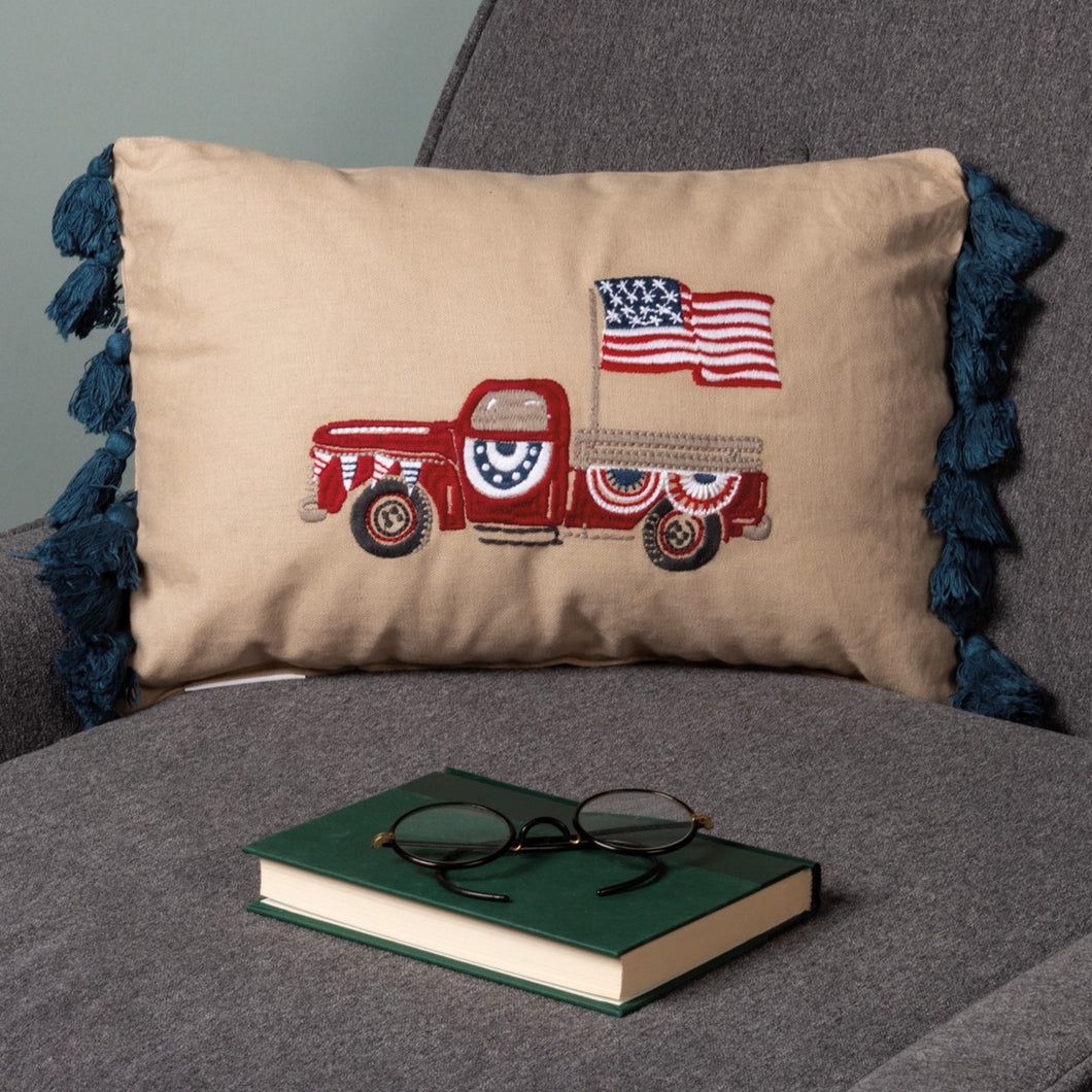 Parade Truck with American Flag Pillow