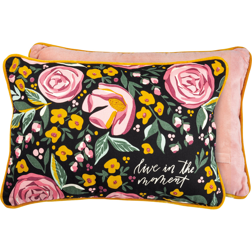 Live in the Moment Floral Pillow