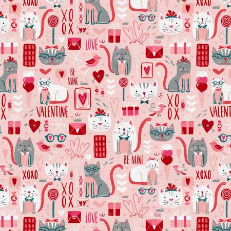 Paintbrush Studio - Valentine Cats - 1/2 YARD CUT