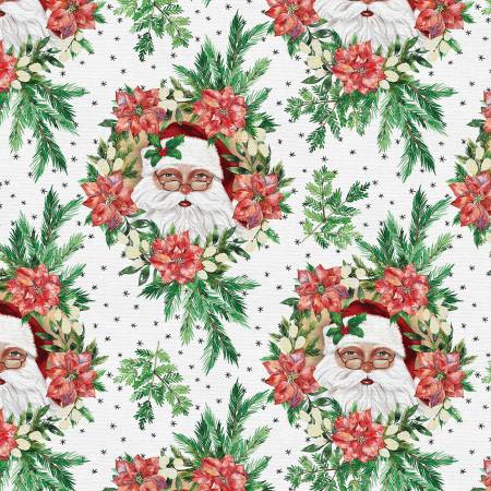 Paintbrush Studio - Christmas Tradition - Santa Wreath White - 1/2 YARD CUT