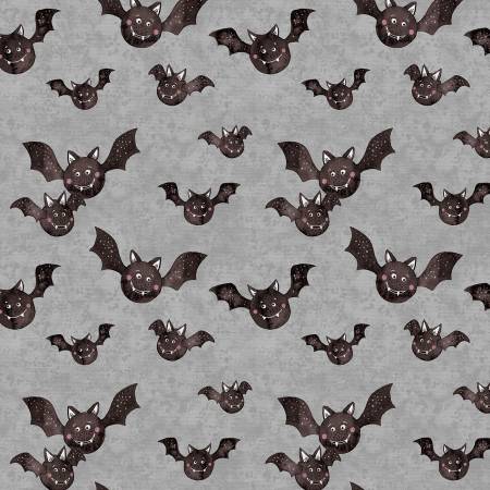 Paintbrush Studio - Halloween Monsters - Flying Bats Grey - 1/2 YARD CUT
