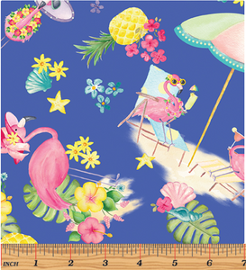Kanvas - Fun in the Sun - Flamingo Paradise Medium Blue - 1/2 YARD CUT