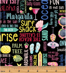 Kanvas - Fun in the Sun - Words Black - 1/2 YARD CUT