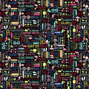 Kanvas - Fun in the Sun - Words Black - 1/2 YARD CUT