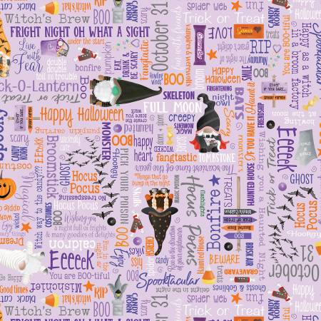 Kanvas - Spooktacular Gnomes - Hocus Pocus Words Lilac - 1/2 YARD CUT