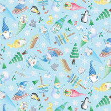 Load image into Gallery viewer, Kanvas - Gnome Wonderland - Winter Time Gnomes Sky Blue - 1/2 YARD CUT
