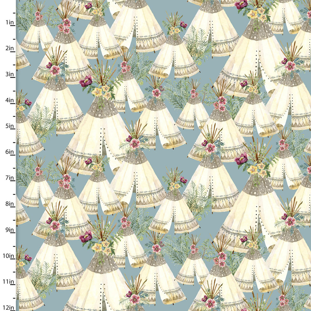 3 Wishes - Forest Friends Pink - Teepees - 1/2 YARD CUT