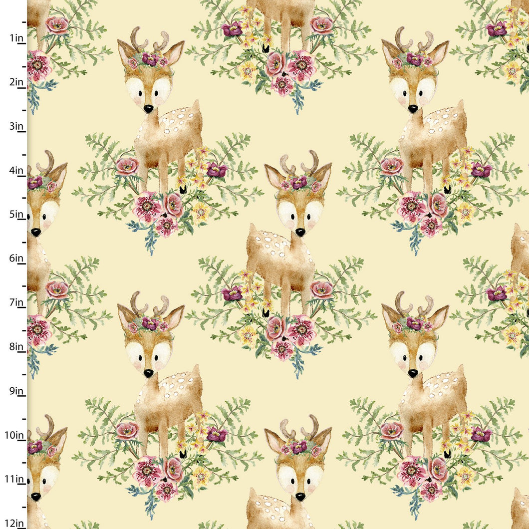 3 Wishes - Forest Friends Pink - Floral Deer - 1/2 YARD CUT