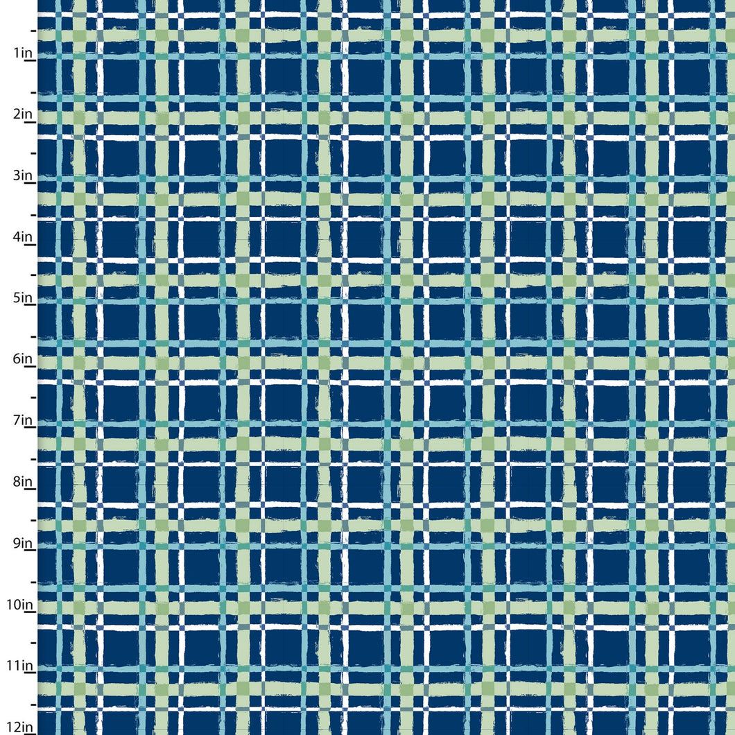 3 Wishes - Forest Friends Blue - Plaid - 1/2 YARD CUT