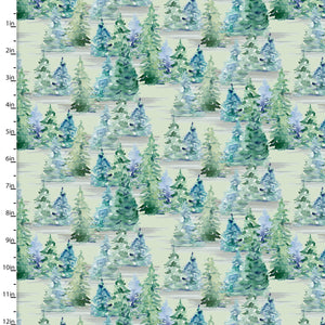 3 Wishes - Forest Friends Blue - Trees - 1/2 YARD CUT